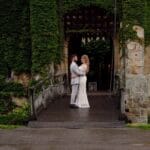 bride and groom at castle